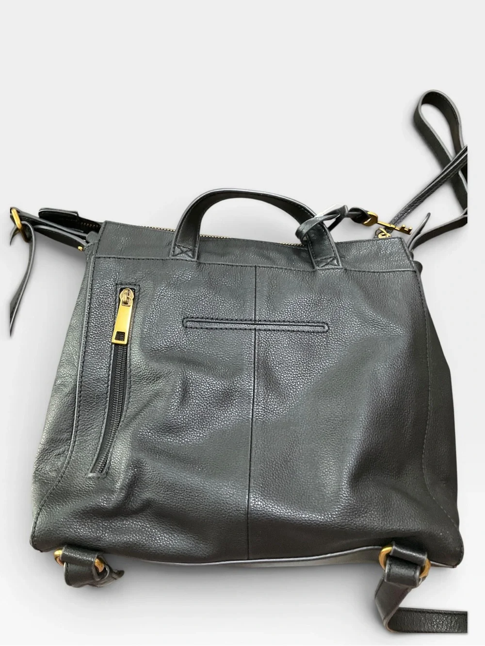 Fossil Black Leather Convertible Backpack Tote EUC